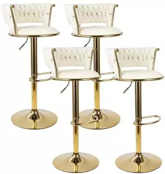 LuxusKollektion Barhocker 4er-Set, h&ouml;henverstellbar, drehbar, beige/gold