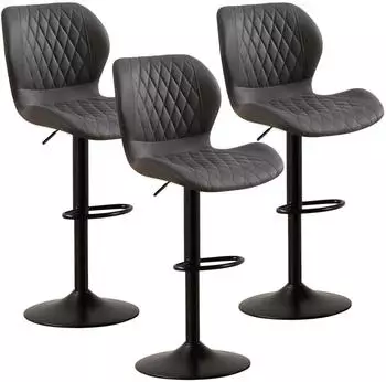 LuxusKollektion Barhocker mit Lehne, 360° drehbar, höhenverstellbar, Kunstleder, dunkelgrau, 3er-Set