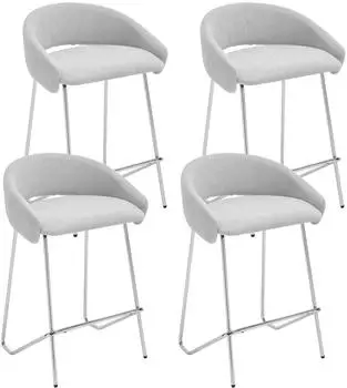 LuxusKollektion Barhocker 4er-Set mit Rückenlehne, Chenille, grau, Metallgestell