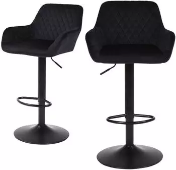LuxusKollektion Barhocker 2er-Set, Samt, höhenverstellbar, drehbar, schwarz