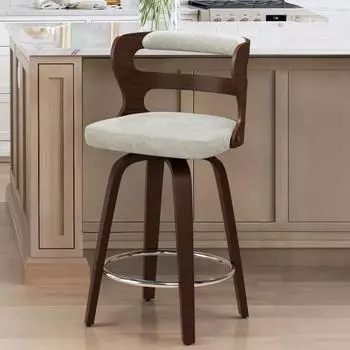 LuxusKollektion Barhocker 360&deg; drehbar mit Lehne und Armlehnen, Kunstleder, beige, 66cm