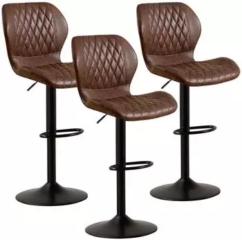 LuxusKollektion Barhocker mit Lehne, 360° drehbar, höhenverstellbar, PU-Kunstleder, braun, 3er-Set