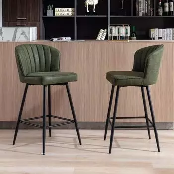 LuxusKollektion Barhocker 2er-Set, PU-Kunstleder, gesteppt, gr&uuml;n, Metallbeine