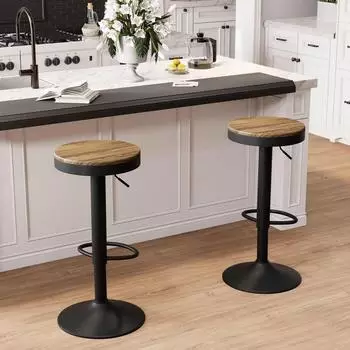 LuxusKollektion Barhocker 2er Set, schwarz, Holz, h&ouml;henverstellbar, schwenkbar