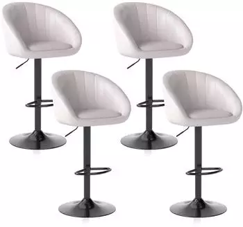 LuxusKollektion Barhocker 4er-Set, höhenverstellbar, mit Lehne und Fußstütze, beige, Leinengewebe