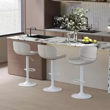 LuxusKollektion Barhocker 3er-Set, h&ouml;henverstellbar, drehbar, Kunstleder, wei&szlig;