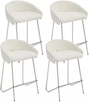 LuxusKollektion Barhocker 4er-Set mit Rückenlehne, Chenille, Metallgestell, weiß