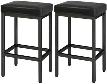 LuxusKollektion Barhocker 2er-Set, Kunstleder, schwarz, 66cm, 6cm Kissen (HBS513B)