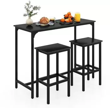 LuxusKollektion Bartisch-Set mit 2 Barhockern, Metallrahmen, Fu&szlig;st&uuml;tze, schwarz