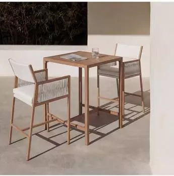 MCW Q12 Barset Bartisch + 2 Barhocker, Polyrattan Olefin, wei&szlig; (101150)