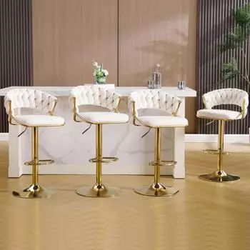 LuxusKollektion Barhocker Samt, wei&szlig;, h&ouml;henverstellbar, 360&deg; drehbar, 4er-Set