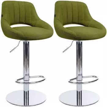 CLP Milet Barhocker 2er-Set, h&ouml;henverstellbar, Stoff, gr&uuml;n, Chrom (150kg)