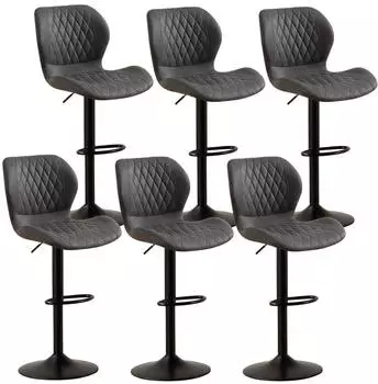 LuxusKollektion Barhocker mit Lehne, 360° drehbar, höhenverstellbar, Kunstleder, dunkelgrau, 6er-Set