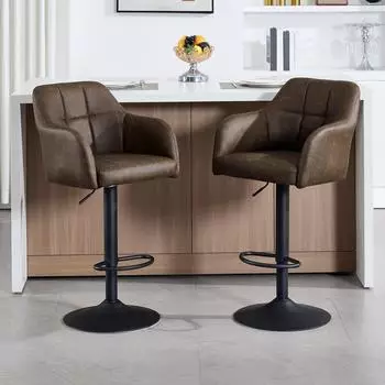 LuxusKollektion Barhocker 2er-Set h&ouml;henverstellbar gepolstert mit Armlehnen, braun