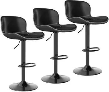 LuxusKollektion Barhocker 3er-Set, h&ouml;henverstellbar, drehbar, Kunstleder, schwarz
