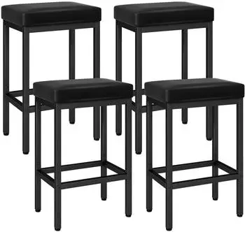 LuxusKollektion Barhocker 4er-Set, 66cm, Kunstleder, schwarz, ohne Lehne