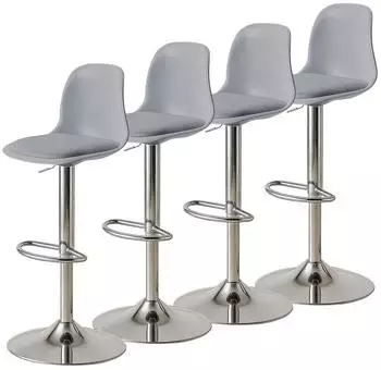 LuxusKollektion Barhocker-Set 4-teilig, h&ouml;henverstellbar, drehbar, grau, mit R&uuml;ckenlehne & Fu&szlig;st&uuml;tze