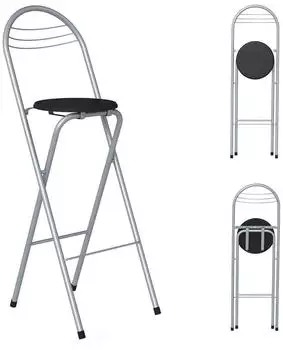 LuxusKollektion Klappbarer Barhocker mit Lehne, Sitzh&ouml;he 75cm, schwarz/silber