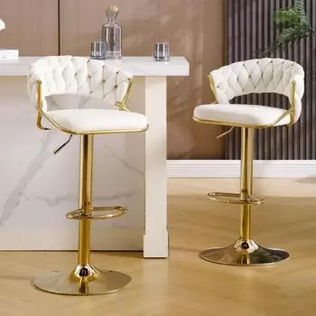LuxusKollektion Barhocker Samt, h&ouml;henverstellbar, 360&deg; drehbar, 2er-Set, wei&szlig;