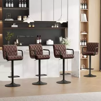 LuxusKollektion Barhocker 4er-Set, h&ouml;henverstellbar, 360&deg; drehbar, Armlehnen, dunkelbraun, Kunstleder