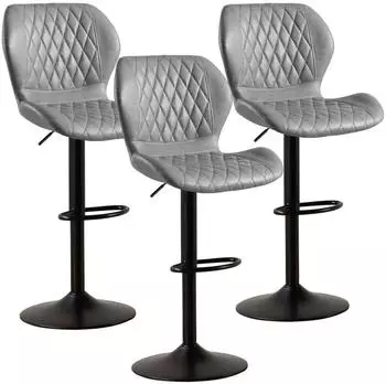 LuxusKollektion Barhocker mit Lehne, 360&deg; drehbar, h&ouml;henverstellbar, PU-Kunstleder, grau, 3er-Set