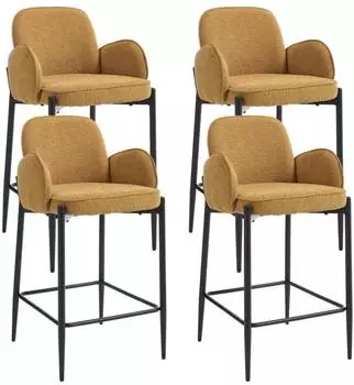 LuxusKollektion Barhocker mit Armlehne, Chenille, gelb, 4er-Set