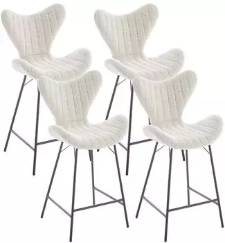 LuxusKollektion Barhocker 4er-Set Chenille mit Stepp-R&uuml;ckenlehne, Metallbeine, oatmeal