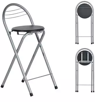 LuxusKollektion Klappbarer Barhocker mit R&uuml;ckenlehne, 61cm Sitzh&ouml;he, schwarz/silber