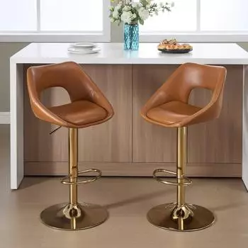 LuxusKollektion Barhocker 2er-Set, 360&deg; drehbar, h&ouml;henverstellbar, PU-Kunstleder, hellbraun