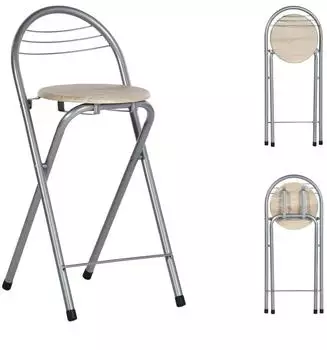 LuxusKollektion Klappbarer Barhocker mit R&uuml;ckenlehne, Outdoor, Sitzh&ouml;he 61cm, Holzoptik/Silber
