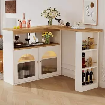OKWISH Bartisch ausziehbar mit LED-Beleuchtung und Stauraum, wei&szlig;, 138-193x39x105cm