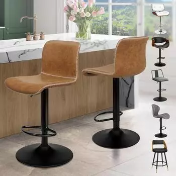 LuxusKollektion Remy Barhocker 2er Set, h&ouml;henverstellbar, Kunstleder, braun