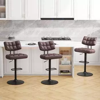 LuxusKollektion Barhocker h&ouml;henverstellbar, 360&deg; drehbar, mit Armlehne & R&uuml;ckenlehne, braun, 3er-Set