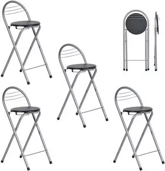 LuxusKollektion Barhocker klappbar, 4er-Set, Sitzh&ouml;he 61cm, schwarz/silber