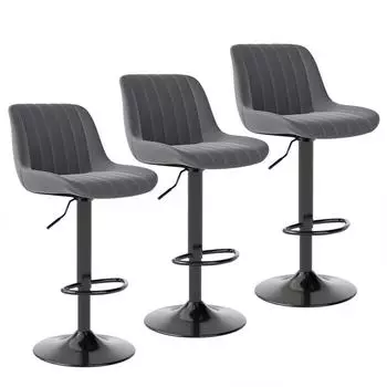 LuxusKollektion Barhocker 3er-Set, drehbar & h&ouml;henverstellbar, PU-Leder, dunkelgrau