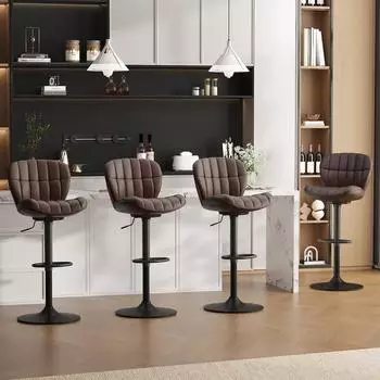 LuxusKollektion Barhocker 4er-Set, h&ouml;henverstellbar, 360&deg; drehbar, PU-Leder, braun