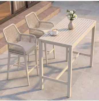 MCW Stehtisch-Set P91 mit 2 Barhockern, Seilgeflecht Metall, creme (MCW-P91)