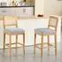 LuxusKollektion Barhocker 2er-Set, Rattan-Rückenlehne, Holzbeine, Leinen grau