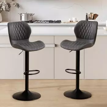 LuxusKollektion Barhocker mit Lehne, 360&deg; drehbar, h&ouml;henverstellbar, PU-Kunstleder, dunkelgrau, 2er-Set