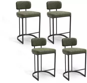 LuxusKollektion Barhocker 4er-Set mit R&uuml;ckenlehne, PU-Kunstleder, Metallf&uuml;&szlig;e, gr&uuml;n
