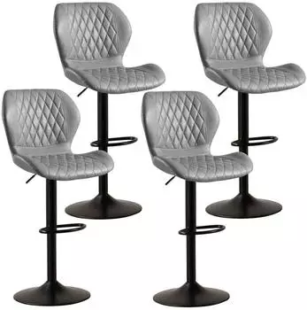 LuxusKollektion Barhocker mit Lehne, 360&deg; drehbar, h&ouml;henverstellbar, PU-Kunstleder, grau, 4er-Set
