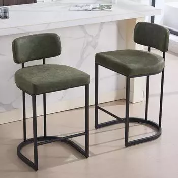 LuxusKollektion Barhocker 2er-Set mit R&uuml;ckenlehne, PU-Kunstleder, gr&uuml;n, Metallf&uuml;&szlig;e
