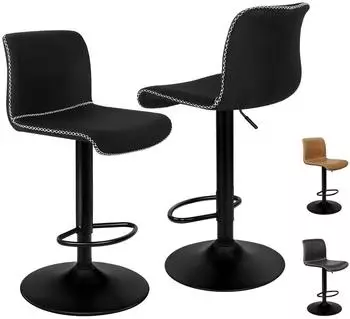 LuxusKollektion Remy Barhocker 2er-Set, gepolstert, drehbar, h&ouml;henverstellbar, Leinen, schwarz