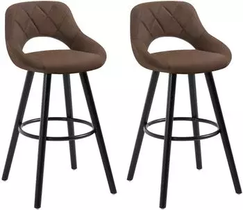 Woltu Barhocker mit Lehne und Fu&szlig;st&uuml;tze, Holz/Stoff, dunkelbraun, 2er Set (BH291dbr-2)