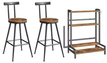 LuxusKollektion Barhocker 2er-Set mit Gew&uuml;rzregal 4 Ebenen, vintagebraun/schwarz