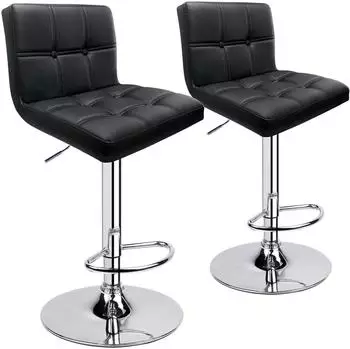 LuxusKollektion Barhocker mit Lehne, 2er-Set, h&ouml;henverstellbar, Kunstleder, schwarz