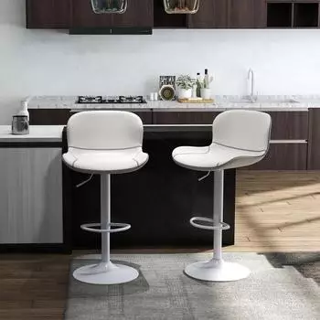 LuxusKollektion Barhocker 2er-Set, h&ouml;henverstellbar, drehbar, Kunstleder, wei&szlig;