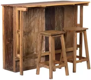 DESIGN DELIGHTS Barschrank "Aruba" mit 2 Barhockern, Massivholz, 110x140x69cm