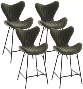 LuxusKollektion Barhocker 4er-Set Chenille mit Stepp-R&uuml;ckenlehne, Metallbeine, gr&uuml;n