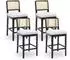 LuxusKollektion Barhocker 4er-Set mit Rattan-Rückenlehne, Holzbeine, Leinen, beige